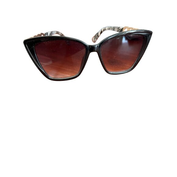 Jessica Simpson Black Large Sunglasses Silver Temple Zebra Print Inside - Picture 1 of 5